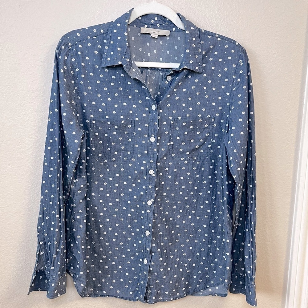 LOFT,  Button Up Shirt for Women, 100% Cotton, Little flower print, size M